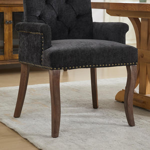 English Elm Upholstered Chenille Accent Dining Chair with Tufted Diamond Back, Curved Solid Wood Legs, Comfortable Support Black W1143P346928