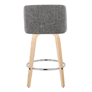 English Elm Toriano 26" Fixed Height Counter Stool Set Of 2 - Stylish Swivel With Natural Wood And Grey Fabric B202S00416-GIGA
