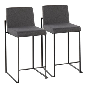 English Elm Fuji High-Back Counter Stool Set Of 2 In Black Steel & Charcoal Fabric - Modern Comfort & Style B202P221950