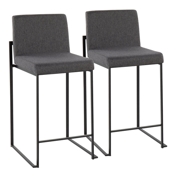 English Elm Fuji High-Back Counter Stool Set Of 2 In Black Steel & Charcoal Fabric - Modern Comfort & Style B202P221950