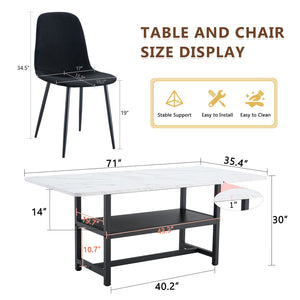 English Elm Table Set With Storage - Modern 71" White Grain Dining Table & 8 Black Linen-Cotton Chairs For Comfort W1151S04260-GIGA