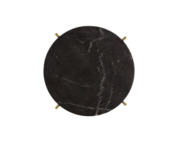 Sunpan Anak End Table – Rustic Elegance with Antique Brass Frame and Unique Natural Marble Top Design Black