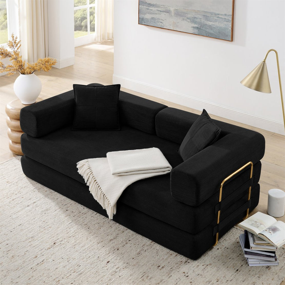 English Elm Modern Modular Sofa Bed Fold-Out Convertible Floor Couch with Removable Backrest, Corduroy Comfort Black W1117P312492