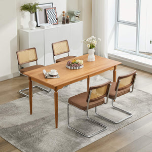 English Elm Mid Velvet Cantilever Dining Chairs Set of 2 — Mid Century Linen Upholstered Rattan Back, Chrome Base, DurableComfort Coffee W1143P342097