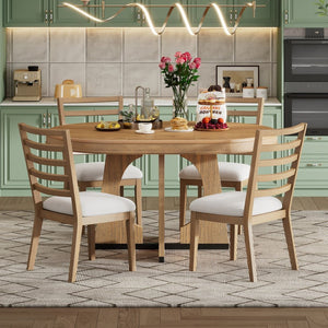 English Elm Trexm Extendable Round Dining Set Oak Veneer Sculptural Base Seats Four to Six Natural ST000131AAD-2026