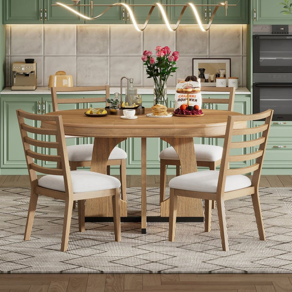 English Elm Trexm Extendable Round Dining Set Oak Veneer Sculptural Base Seats Four to Six Natural ST000131AAD-2026