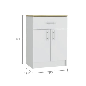 English Elm Oxford Melamine Pantry Cabinet with Drawer and Double Doors, Compact 23.6"W x 33.5"H Storage Solution B128P148780