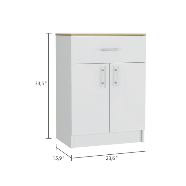 English Elm Oxford Melamine Pantry Cabinet with Drawer and Double Doors, Compact 23.6"W x 33.5"H Storage Solution B128P148780