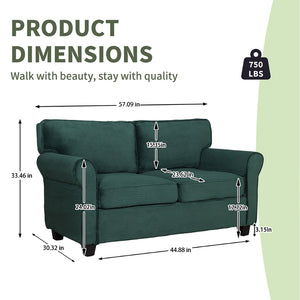 English Elm 57" Corduroy Two Seater Sofa Removable Cushions Solid Wood Frame Compact Living Room Dark Green W2715P433634