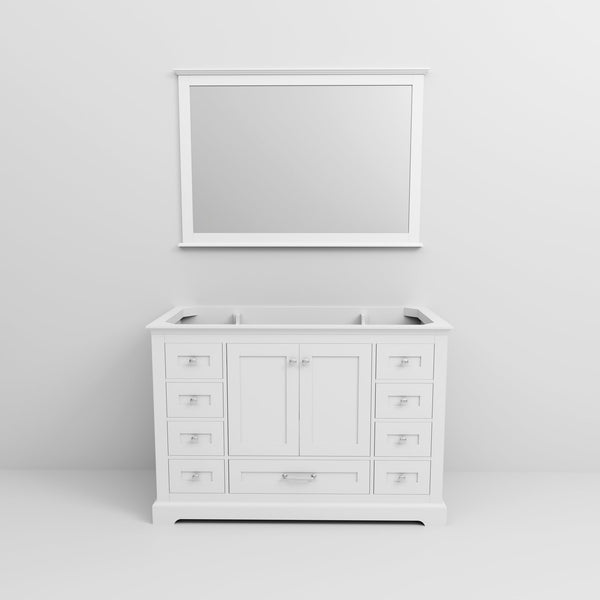 English Elm White 48-in Single Bath Vanity with 46-in Mirror, Wood Cabinet, 9 Drawers + Open Shelf Storage B2731S00486