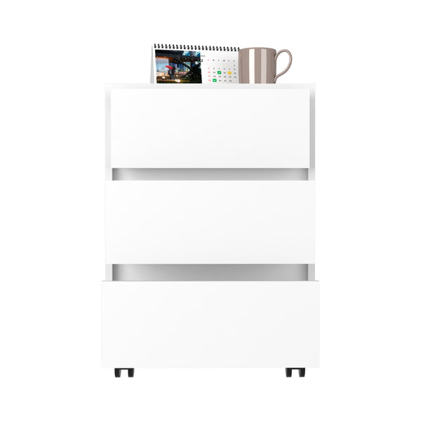 English Elm Artemisa 3-Drawer Filing Cabinet on Locking Casters, Particle Board White, 25.8" H Compact Storage B20091891