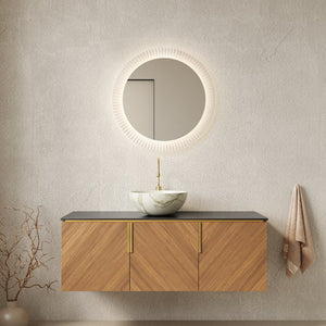 English Elm Arai 48 Inch Wall Mounted Bathroom Vanity Oak Plywood Cabinet Sintered Stone Top W2615S00547