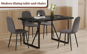 English Elm Table Modern Black Marble Dining Set With 4 Dark Gray Linen Chairs - Stylish, Stable, Easy Assembly W1151S03838-GIGA