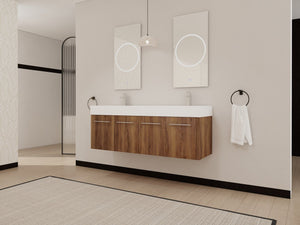 English Elm 60 Inch Wall-Mounted Bathroom Vanity With Double Resin Sink, Modern Design & Ample Storage Space W999S00250
