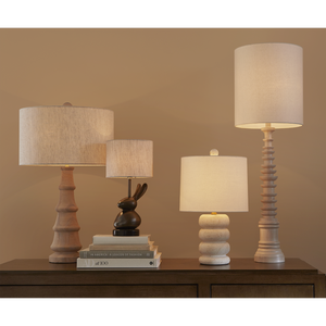 Girault Beige Travertine Table Lamp with Bone Linen Shade - Elegant Modern Lighting for Any Space
