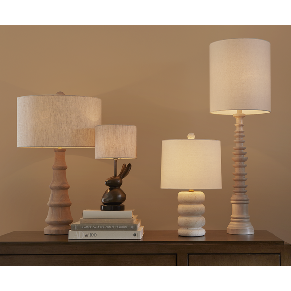 Girault Beige Travertine Table Lamp with Bone Linen Shade - Elegant Modern Lighting for Any Space