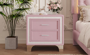 English Elm Mid Century Nightstand Velvet 2-Drawer Bedside Table with Metal Legs, Retro Space-Saving Storage and Durable Finish Pink 23.5 L x 19 W x 17 H N733P183659H