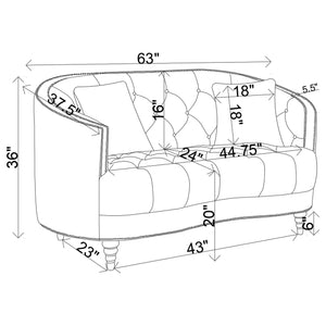 English Elm Veronica Elegant 3-Piece Grey Upholstery Living Room Set with Tufting, Nailhead Trim & Curved Arms B062S01159
