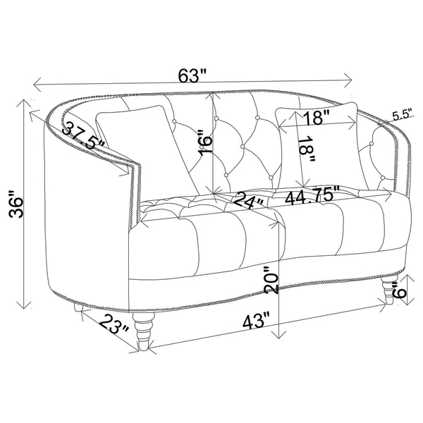 English Elm Veronica Elegant 3-Piece Grey Upholstery Living Room Set with Tufting, Nailhead Trim & Curved Arms B062S01159