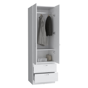 English Elm Vico 76" High Armoire Wardrobe Closet with Hanging Rod, 2 Drawers & Shelves White, Space-Saving Organizer B200P188838