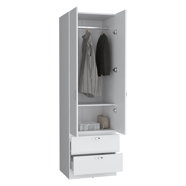 English Elm Vico 76" High Armoire Wardrobe Closet with Hanging Rod, 2 Drawers & Shelves White, Space-Saving Organizer B200P188838