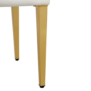English Elm 4-pack PU dining chairs with ergonomic buckle backrest, high-density sponge seat, gold metal legs elegant luxury White+Gold W1151P295709