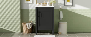 English Elm 20" Black Bathroom Vanity with Ceramic Sink, Soft-Close Door, U-Shaped Adjustable Shelf & Door Racks N729P299364B