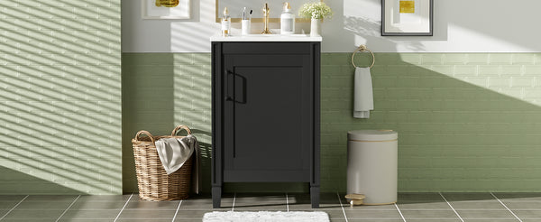 English Elm 20" Black Bathroom Vanity with Ceramic Sink, Soft-Close Door, U-Shaped Adjustable Shelf & Door Racks N729P299364B