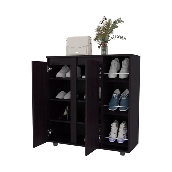English Elm Flippin Slim Shoe Cabinet with Eleven Shelves Two Doors Dark Wengue Bedroom Storage B097P407598