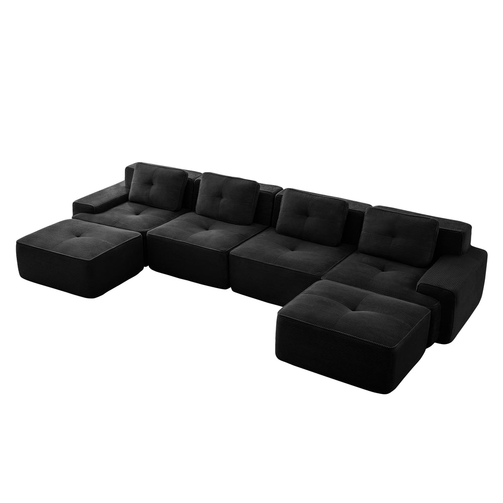 English Elm 153" Luxurious U-Shaped Modular Sectional Sofa With Deep Seating, No Assembly, Anti-Slip Design, Black W714S01482