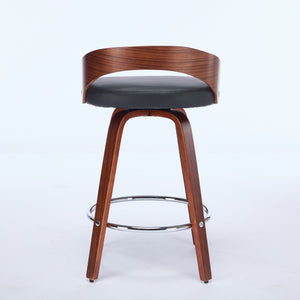 English Elm Bar Stools Set of 2 Mid-century Swivel Walnut Wood Frame with Cushioned Seat Black Pu W1143P173431