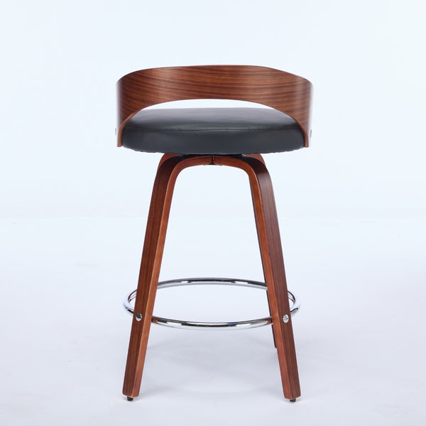 English Elm Bar Stools Set of 2 Mid-century Swivel Walnut Wood Frame with Cushioned Seat Black Pu W1143P173431