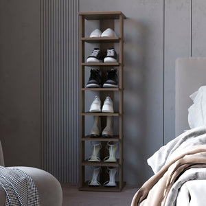 English Elm Grey Grey Walnut 7-Tier Tall Vertical Shoe Rack with Bright Finish, Sturdy Wood Frame, Space-Saving B062P373788