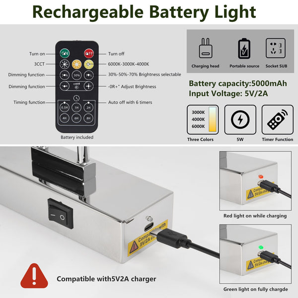 English Elm Battery Picture Light 16" Wireless LED Rechargeable Art Light with Remote Dimmer Sleek Metal Finish Chrome W2312P374957