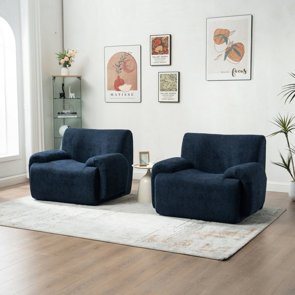 English Elm 42" Wide Chenille Stripe Accent Chair Deep Seat Foam Lounge for Bedroom or Apartment Navy W3118P453258