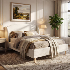 English Elm Queen Boucle Upholstered Wingback Platform Bed Rounded Frame for Modern Bedroom N757Q246186W-2