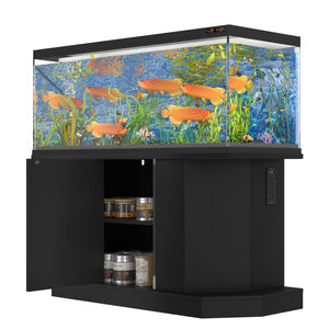 English Elm Modern Engineered Wood Aquarium Stand with Cabinet & Power Hub, 880lb Capacity, Sleek Black Storage N704P350199B