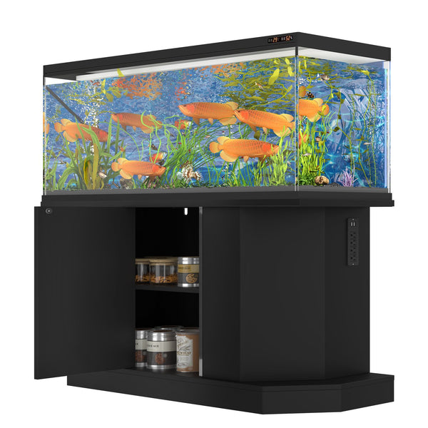 English Elm Modern Engineered Wood Aquarium Stand with Cabinet & Power Hub, 880lb Capacity, Sleek Black Storage N704P350199B