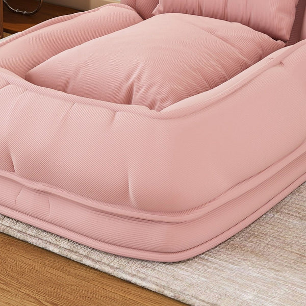 English Elm Upholstered Corduroy Floor Lounger Foldable Sofa Bed with 5 Reclining Positions Pink W2699P410741