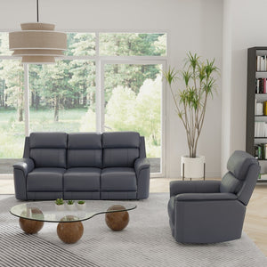 English Elm Oslo Genuine Leather Power Reclining Sofa Set with Usb Charging and Swivel Glider Sapphire Blue B339S00006