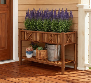 English Elm Outdoor Raised Planter Box with Drainage Reservoir for Herbs Vegetables Balcony T3971P422332