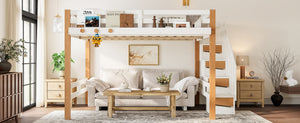 English Elm Twin Pine Wood Loft Bed with Built-in Shelving and Hook for Kids Bedroom W5305S00011