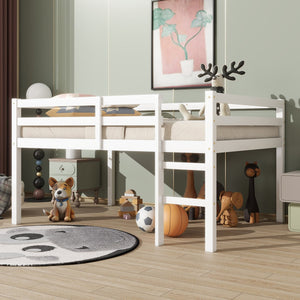 English Elm Full Rubber Wood Loft Bed with Ladder and Under-Bed Storage Space, Sturdy Minimalist Design for Comfort White W504P283526