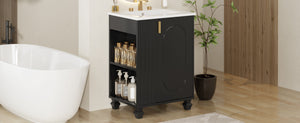 English Elm Christopher Knight Home® - 24" Retro Bathroom Vanity with Ceramic Sink, Solid Wood Frame, Soft-Close Door, Ample Storage Black N759P293645B