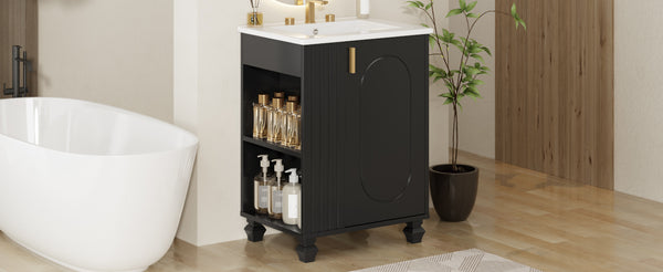 English Elm Christopher Knight Home® - 24" Retro Bathroom Vanity with Ceramic Sink, Solid Wood Frame, Soft-Close Door, Ample Storage Black N759P293645B