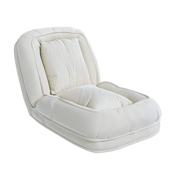 English Elm Upholstered Foldable Lazy Sofa Bed with 5 Recline Positions, Corduroy Tatami Chair with Pillows—Comfortable Space-Saving Lounge for Living Room and Bedroom Off White W2699P324227