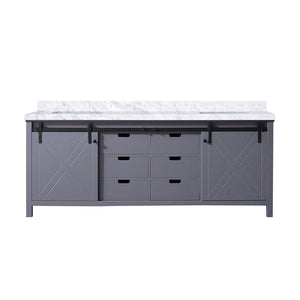 English Elm Dark Grey Double Bath Vanity With Carrara Marble Top, Soft-Close Drawers & Ample Storage Space B2731P260083