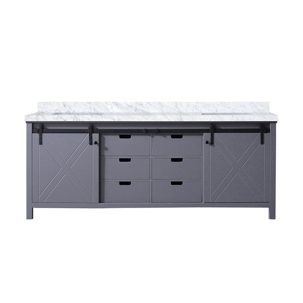 English Elm Dark Grey Double Bath Vanity With Carrara Marble Top, Soft-Close Drawers & Ample Storage Space B2731P260083