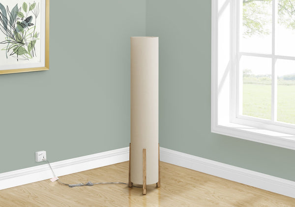 English Elm Lighting, 50" h Floor Lamp with Brown Wood-Look Base and Ivory Linen Shade, Contemporary Accent Light B2710P221312