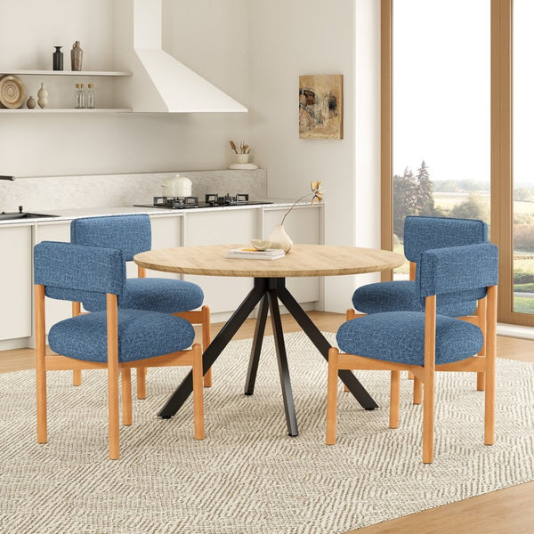 English Elm Modern Linen Upholstered Dining Chair Set Solid Wood Cross Base Removable Back Blue T3623P466012